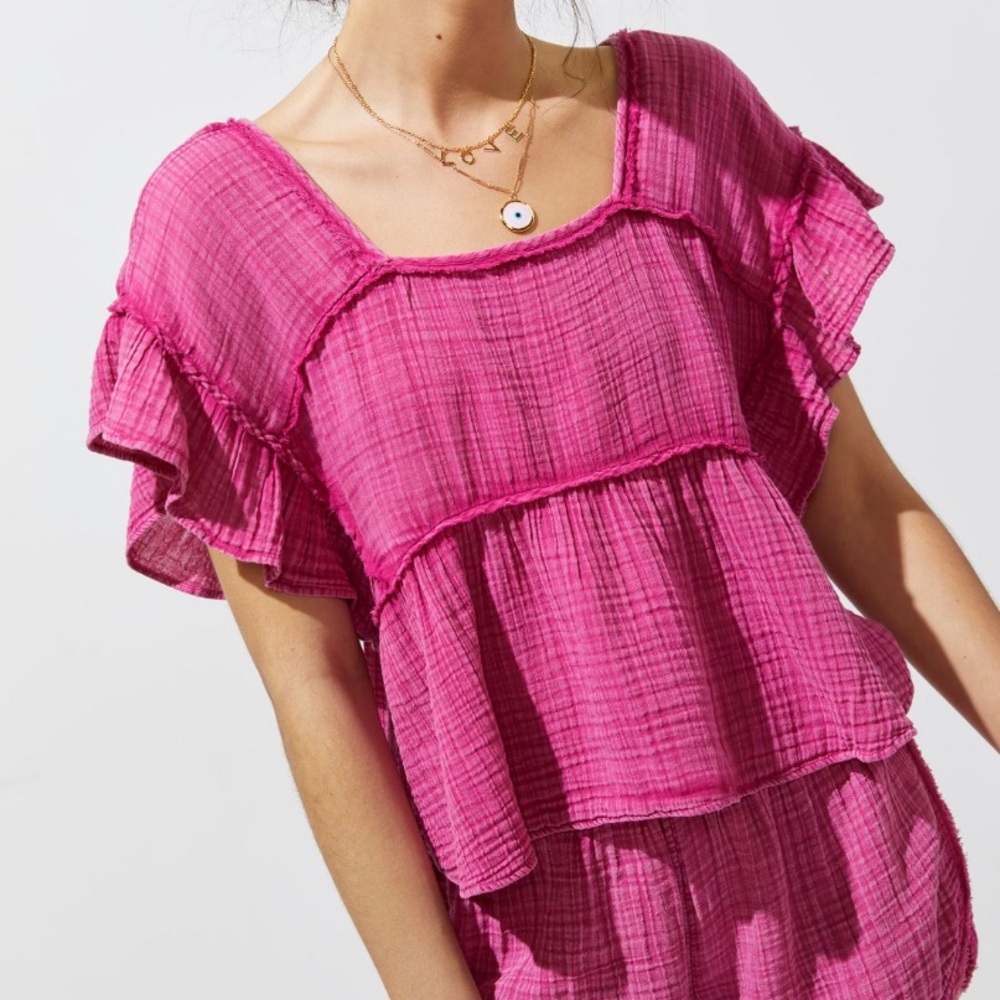 Anthropologie Hot Pink Gauzy Top